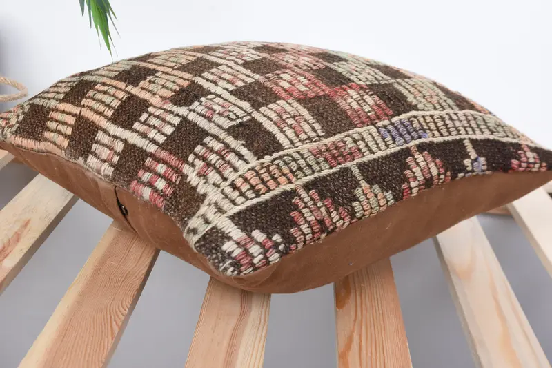 Interior Designer Pillow, Luxury Pillow Case, Kilim Cushion Sham, 14x14 Brown Pillow Cover, Shabby Chic Pillow, Turkish Kilim Pillow, Pillow Cover - 6