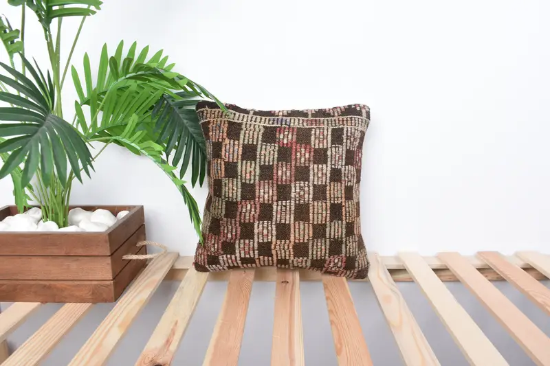 Interior Designer Pillow, Luxury Pillow Case, Kilim Cushion Sham, 14x14 Brown Pillow Cover, Shabby Chic Pillow, Turkish Kilim Pillow, Pillow Cover - 1