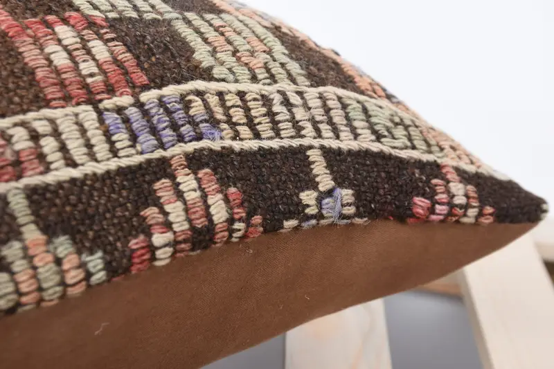 Interior Designer Pillow, Luxury Pillow Case, Kilim Cushion Sham, 14x14 Brown Pillow Cover, Shabby Chic Pillow, Turkish Kilim Pillow, Pillow Cover - 7