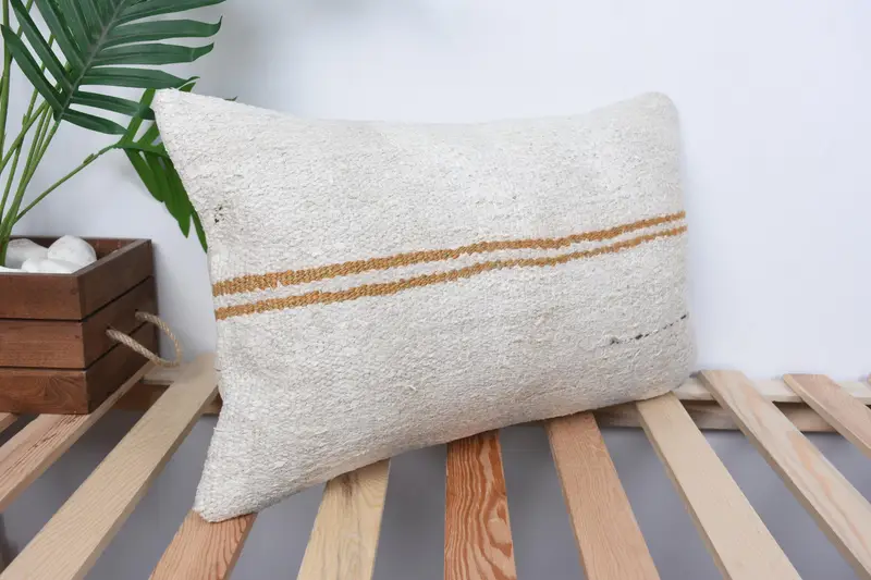 12x20 White Cushion, Pillow Sham, Floor Cushion Cover, Ottoman Cushion Case, Boho Pillow Sham Cover, Vintage Kilim Pillow, Kilim Pillow Cover - 4