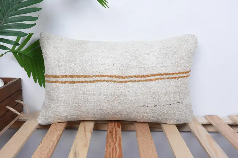 12x20 White Cushion, Pillow Sham, Floor Cushion Cover, Ottoman Cushion Case, Boho Pillow Sham Cover, Vintage Kilim Pillow, Kilim Pillow Cover - 1