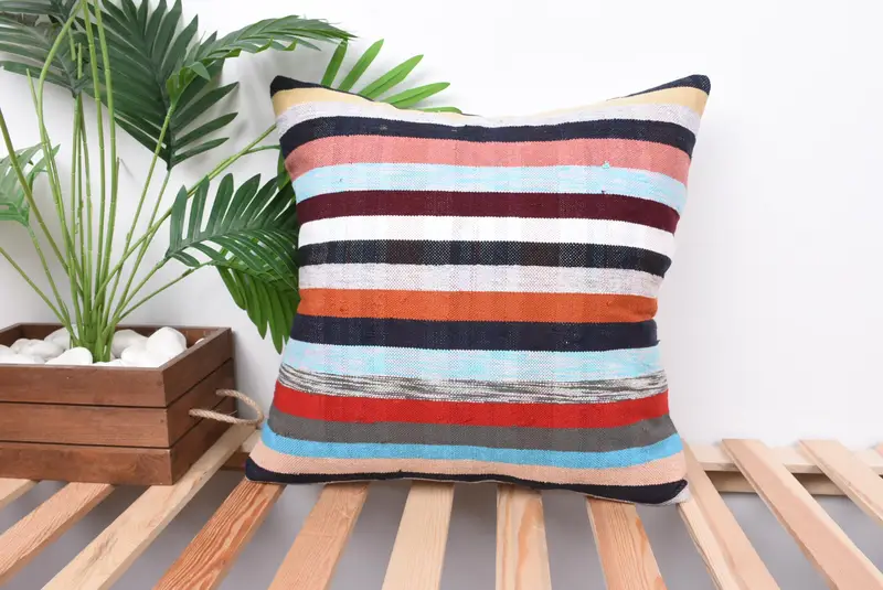 Outdoor Patio Pillow, Pillow Cover, Gift Pillow, 18x18 White Cushion Cover, Interior Designer Pillow, Throw Kilim Pillow, Turkish Bench Pillow Cover - 1