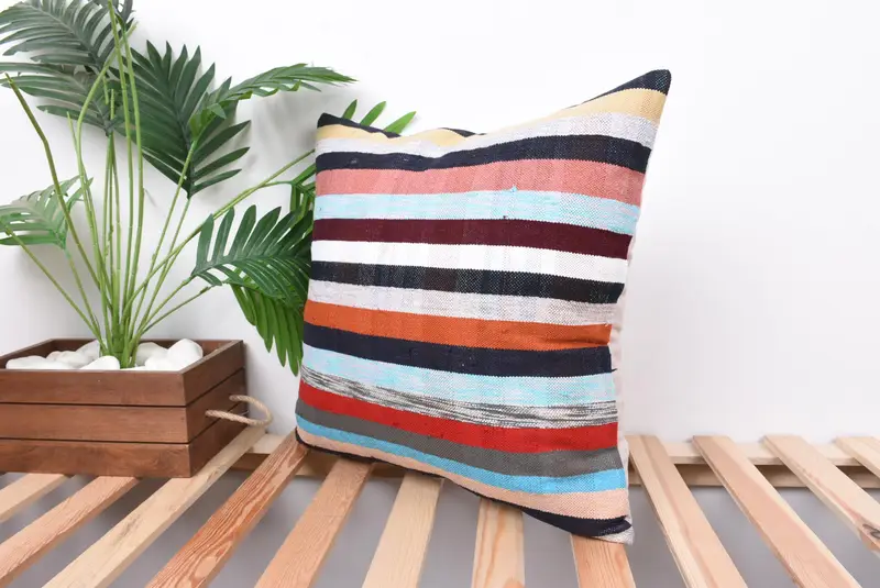 Outdoor Patio Pillow, Pillow Cover, Gift Pillow, 18x18 White Cushion Cover, Interior Designer Pillow, Throw Kilim Pillow, Turkish Bench Pillow Cover - 5