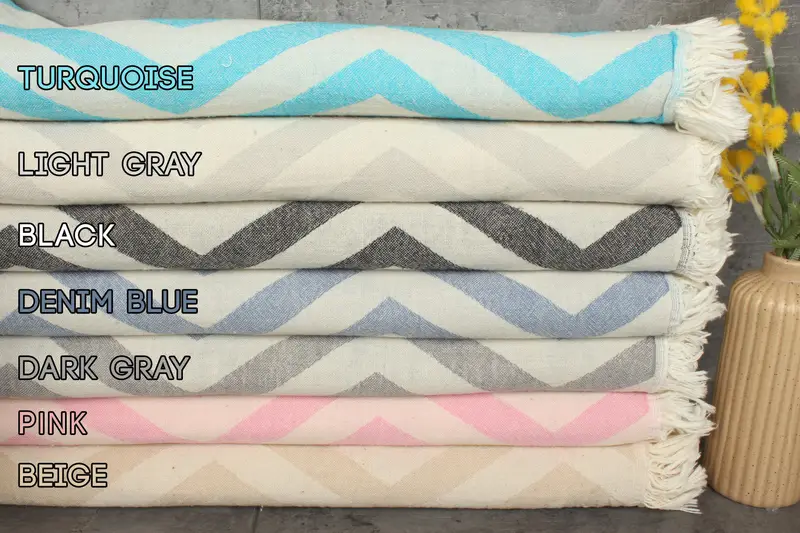 Custom Beach Towel Zigzag Design Organic Cotton Beige, 40x71 Inches