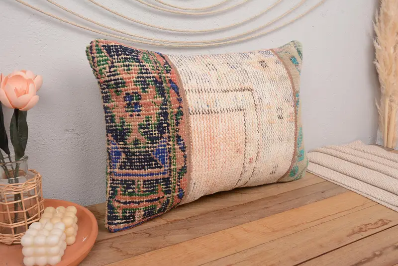 Orange & Beige Patchwork Throw Pillow, 16x24 Inches Size Pillow - 1