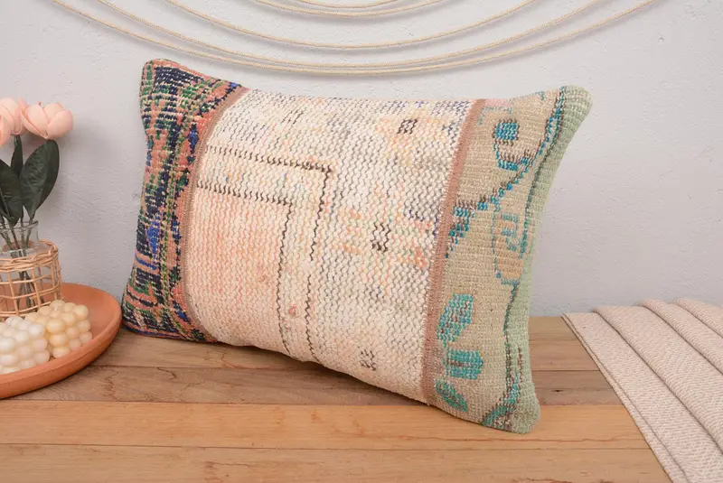 Orange & Beige Patchwork Throw Pillow, 16x24 Inches Size Pillow - 4