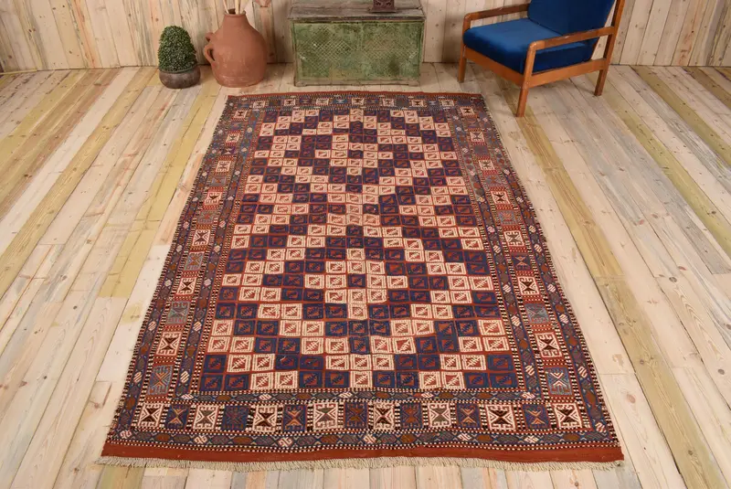 Mavi Soyut Halı, 5,6x9,2 ft Zarif Ev Dekoru