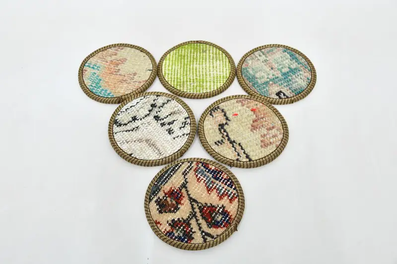 Posavasos redondo bohemio beige y verde, posavasos bohemio único