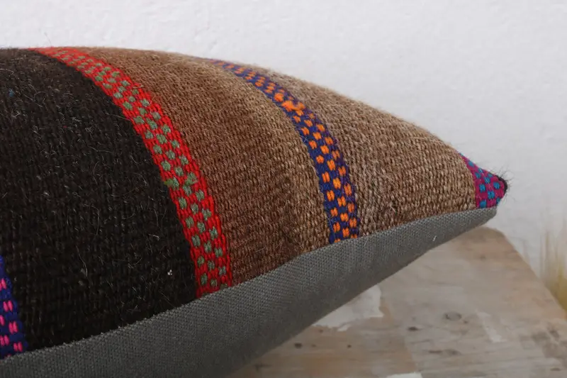 Kilim Pillow, 12x24 Brown Pillow, Pillow, Turkish Pillow, Ikat Pillow, Vintage Kilim Pillow, Cotton Pillow Cover, Aesthetic Pillow Cover - 6