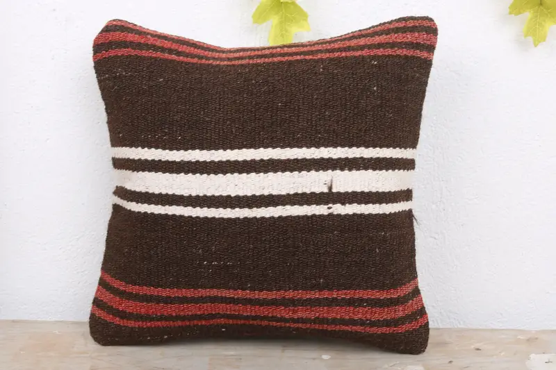 Morroccon Kilim Cushion Cushion Case, 14x14 Brown Cushion Cover, Cushion, Vintage Kilim Pillow, Interior Designer Pillow, Vintage Kilim Throw Pillow - 2