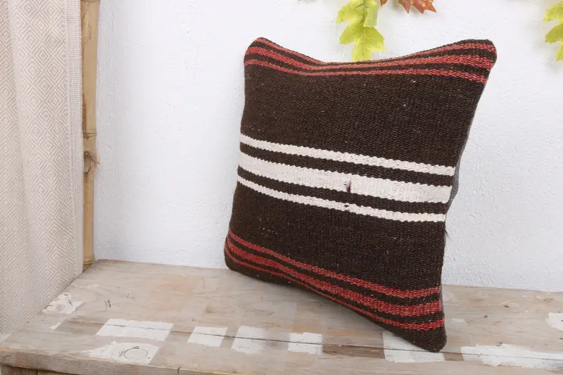 Morroccon Kilim Cushion Cushion Case, 14x14 Brown Cushion Cover, Cushion, Vintage Kilim Pillow, Interior Designer Pillow, Vintage Kilim Throw Pillow - 5