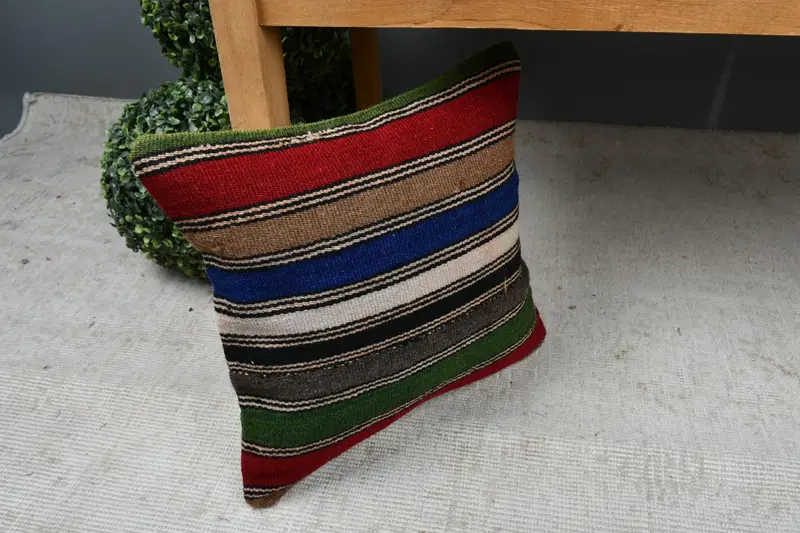 Turkish Kilim Pillow, 14x14 Red Pillow Case, Pastel Pillow, Pillow Sham, Interior Designer Pillow, Antique Pillows - 7