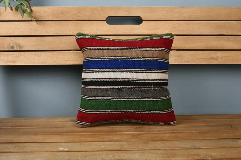 Turkish Kilim Pillow, 14x14 Red Pillow Case, Pastel Pillow, Pillow Sham, Interior Designer Pillow, Antique Pillows - 6
