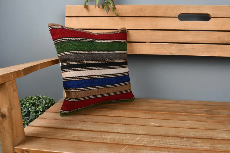 Turkish Kilim Pillow, 14x14 Red Pillow Case, Pastel Pillow, Pillow Sham, Interior Designer Pillow, Antique Pillows - 1