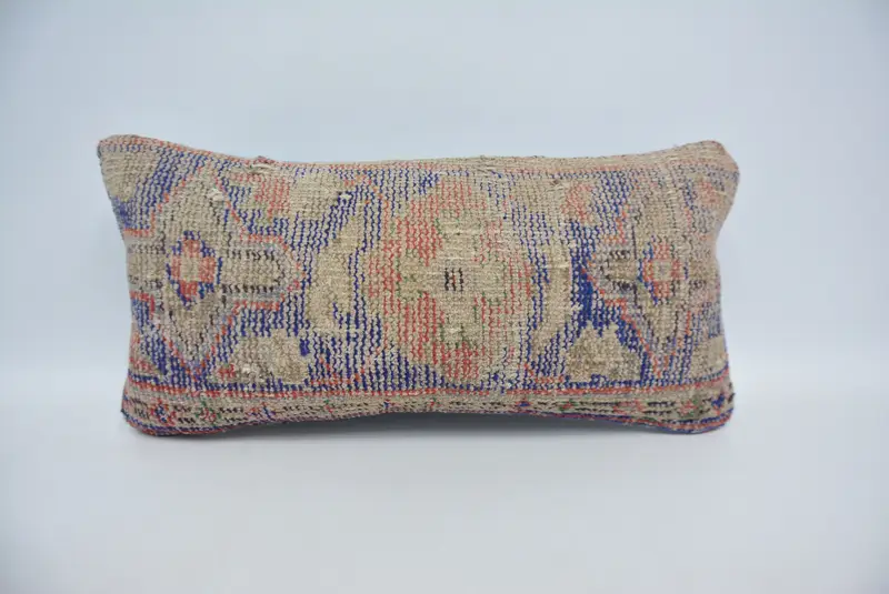 Blue & Red Embroidered Pillow, 12x24 Inches Size Decorative Pillow - 1