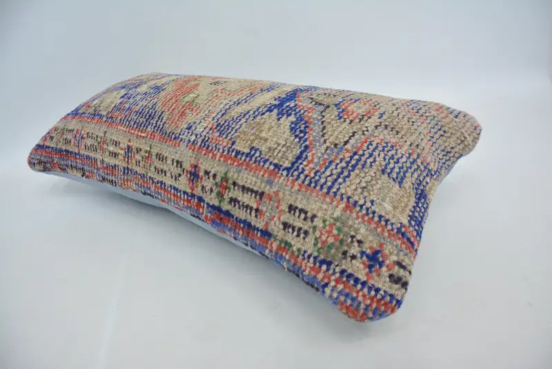 Blue & Red Embroidered Pillow, 12x24 Inches Size Decorative Pillow - 6