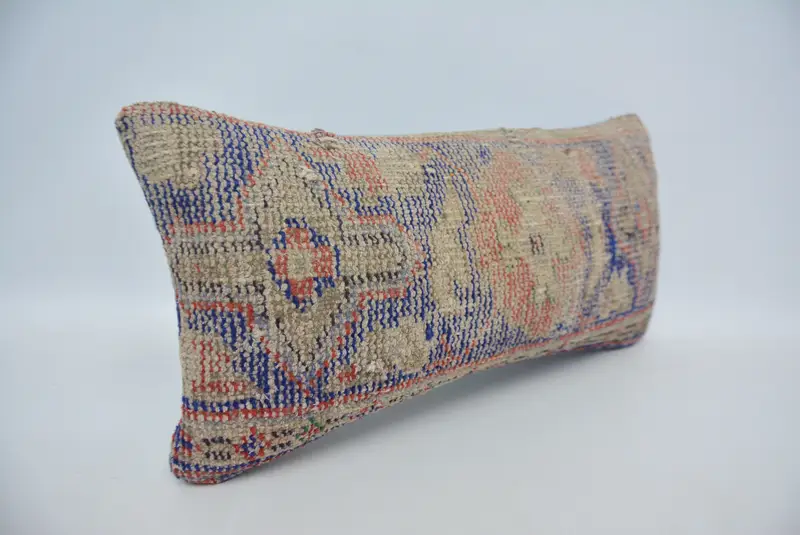 Blue & Red Embroidered Pillow, 12x24 Inches Size Decorative Pillow - 3