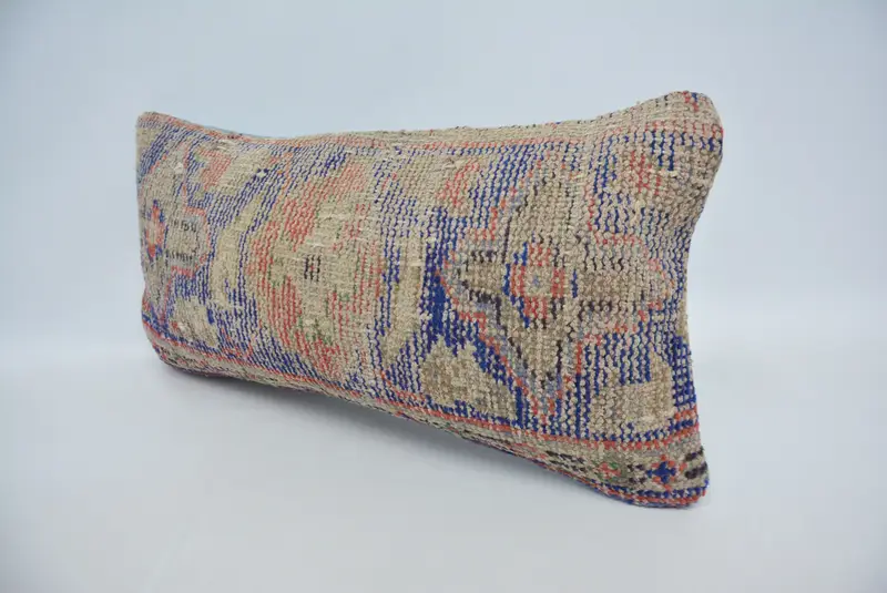 Blue & Red Embroidered Pillow, 12x24 Inches Size Decorative Pillow - 4
