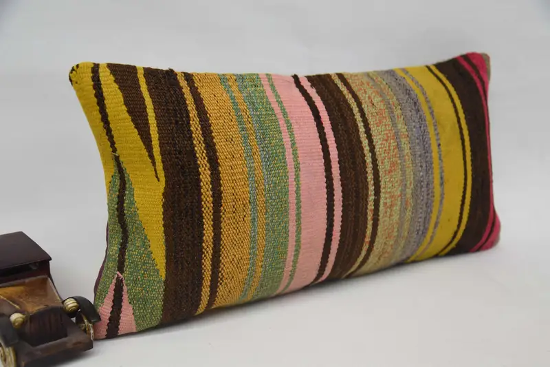 Pillow Sham, Pillow for Sofa, Boho Pillow Sham Cover, Vintage Kilim Throw Pillow, 12x24 Brown Pillow, Retro Throw Pillow Cover, Turkish Rugs Pillow - 3