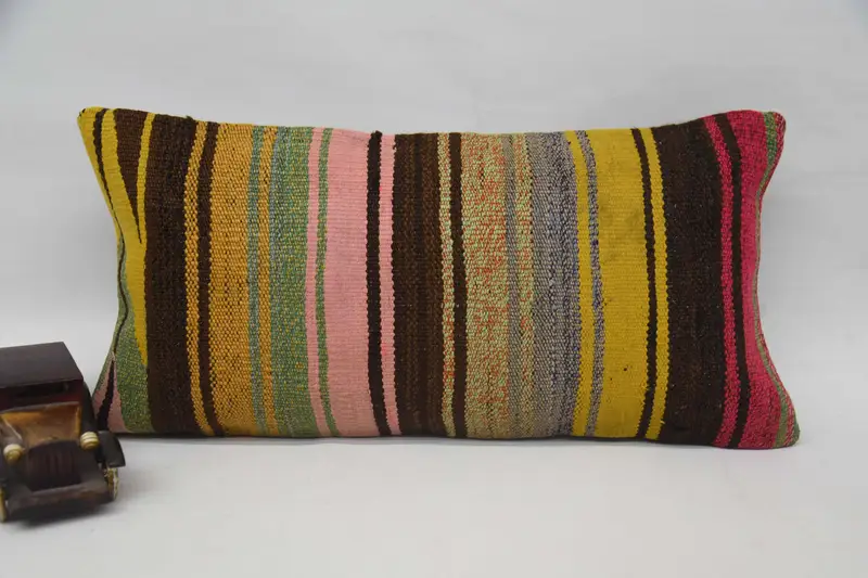Pillow Sham, Pillow for Sofa, Boho Pillow Sham Cover, Vintage Kilim Throw Pillow, 12x24 Brown Pillow, Retro Throw Pillow Cover, Turkish Rugs Pillow - 1