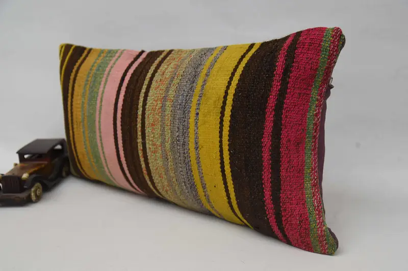 Pillow Sham, Pillow for Sofa, Boho Pillow Sham Cover, Vintage Kilim Throw Pillow, 12x24 Brown Pillow, Retro Throw Pillow Cover, Turkish Rugs Pillow - 2