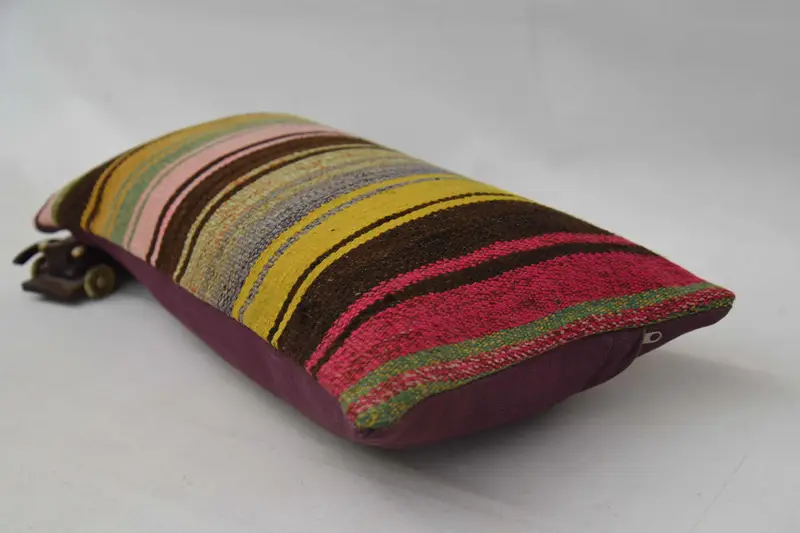 Pillow Sham, Pillow for Sofa, Boho Pillow Sham Cover, Vintage Kilim Throw Pillow, 12x24 Brown Pillow, Retro Throw Pillow Cover, Turkish Rugs Pillow - 6