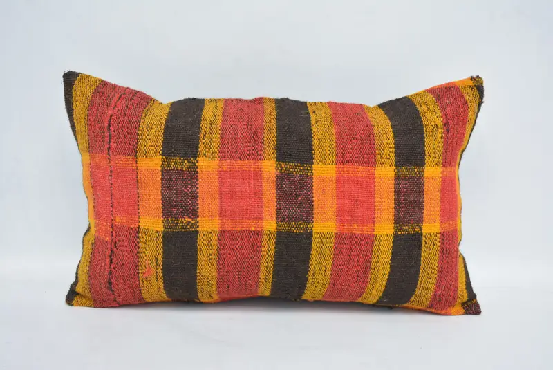 Kilim Pillow Cover, Antique Pillows, Cushion Cover, Patio Pillow Case, Bright Pillow Sham, Vintage Kilim Pillow, 12x20 Red Pillow Cover - 1
