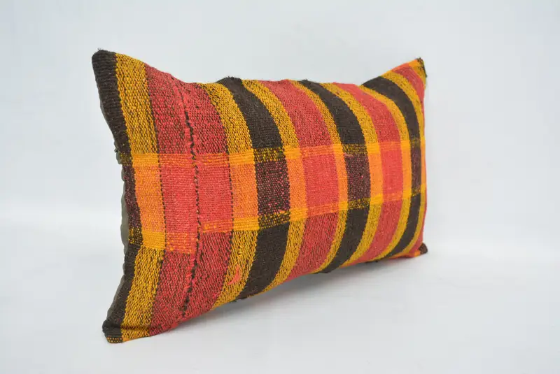 Kilim Pillow Cover, Antique Pillows, Cushion Cover, Patio Pillow Case, Bright Pillow Sham, Vintage Kilim Pillow, 12x20 Red Pillow Cover - 3