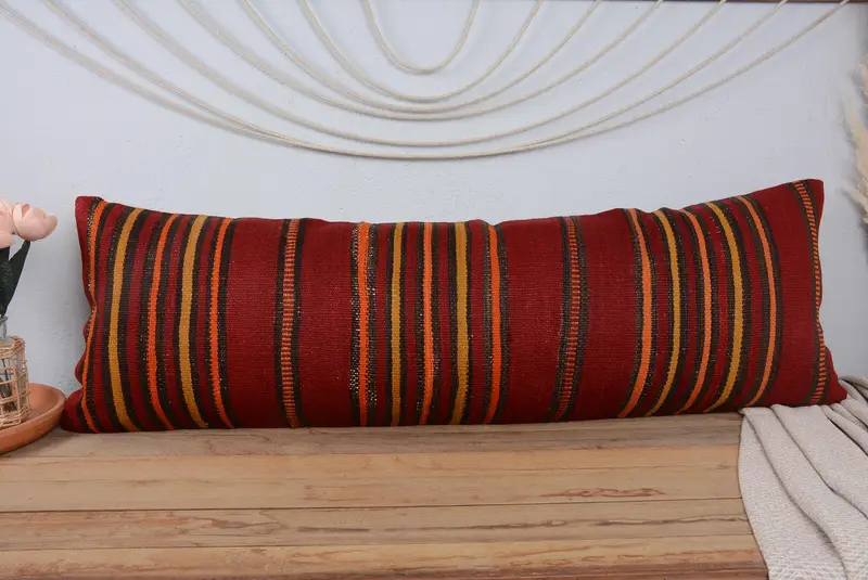 Pillow Case, 16x48 Red Pillow, Turkish Pillow, Ethnic Pillow Sham, Interior Designer Pillow, Ethnical Kilim Rug Pillow - 2