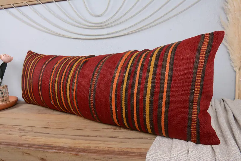 Pillow Case, 16x48 Red Pillow, Turkish Pillow, Ethnic Pillow Sham, Interior Designer Pillow, Ethnical Kilim Rug Pillow - 4