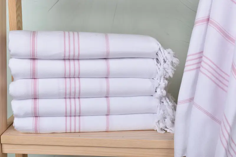 Beach Towel Monogrammed Turkish Organic Cotton/Linen Pink Stripes, 40x71 Inches