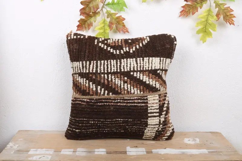 Braunes Southwestern Wurfkissen, 16x16 handgemachtes Leinenkissen
