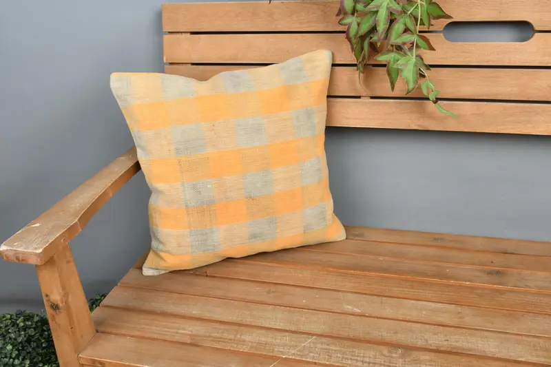 16x16 Orange Pillow Cover, Bright Pillow Case, Antique Pillows, Boho Chic Pillow Case, Pillow, Vintage Kilim Pillow, Handmade Kilim Cushion - 1