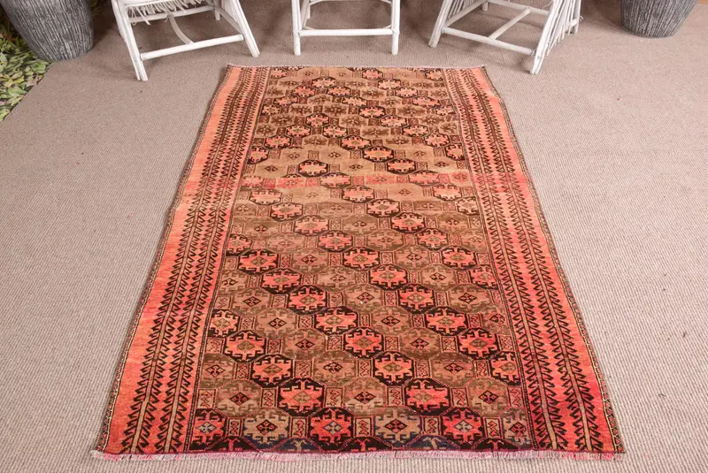 Türk Vintage Halı 4.1x6.3 ft, Kırmızı Oushak Ombré Halı - 1