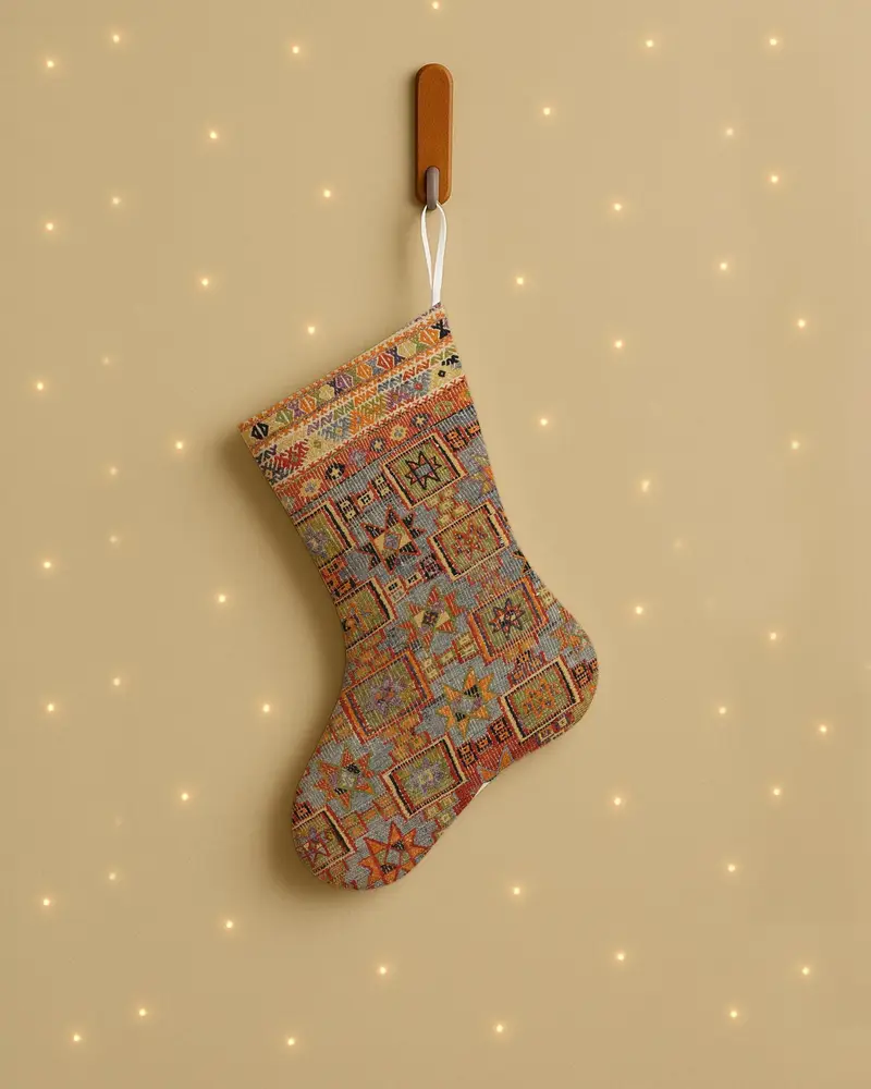 Festive Christmas Ornaments Pattern, 20 Inch Wide Brown Stocking