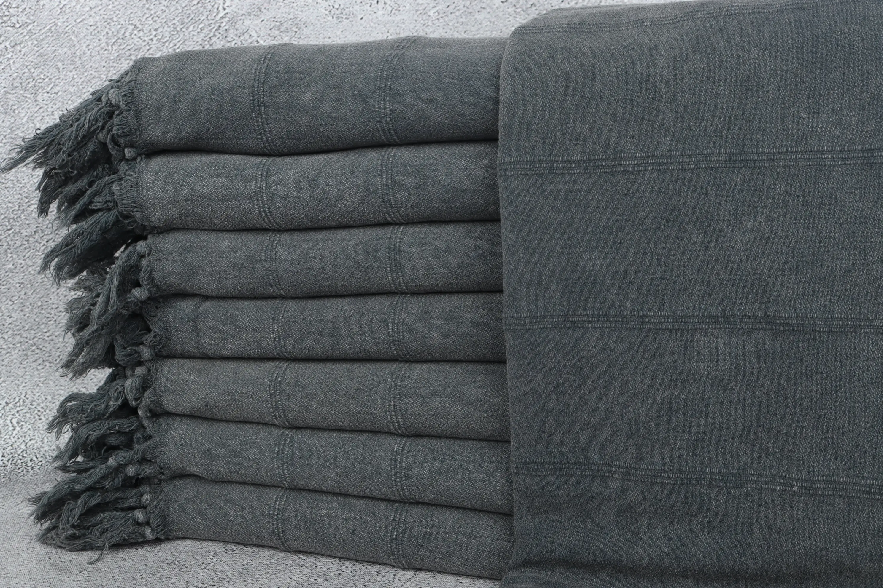 Stonewashed Towel Dark Gray Cotton, 36x67 Inches, Coastal Style - 1