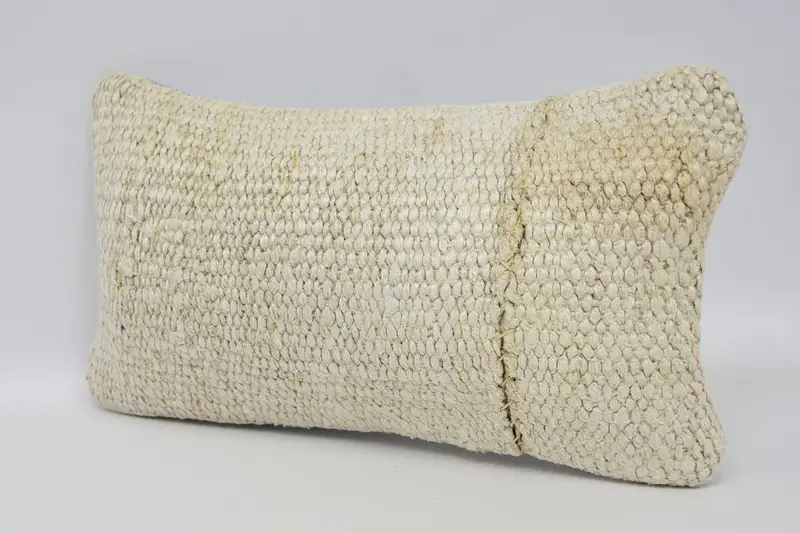 Cushion Cover, Kilim Pillow Cover, Handmade Rug Seat Cushion, 8x16 Beige Pillow, Throw Kilim Pillow, Knitted Pillow Cover, Kilim Cushion Sham - 4