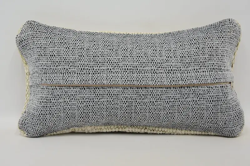 Cushion Cover, Kilim Pillow Cover, Handmade Rug Seat Cushion, 8x16 Beige Pillow, Throw Kilim Pillow, Knitted Pillow Cover, Kilim Cushion Sham - 6