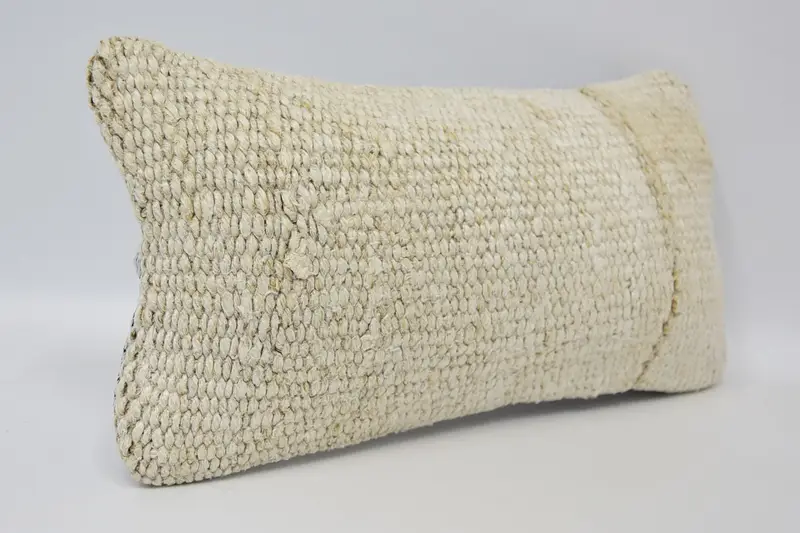 Cushion Cover, Kilim Pillow Cover, Handmade Rug Seat Cushion, 8x16 Beige Pillow, Throw Kilim Pillow, Knitted Pillow Cover, Kilim Cushion Sham - 3