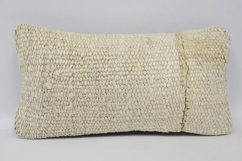 Cushion Cover, Kilim Pillow Cover, Handmade Rug Seat Cushion, 8x16 Beige Pillow, Throw Kilim Pillow, Knitted Pillow Cover, Kilim Cushion Sham - 1