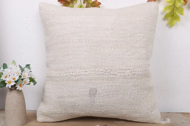 Pillow for Sofa, Vintage Pillow, Gift Pillow, Handmade Throw Cushion Case, Natural Cushion Cover, Pillow Cover, 18x18 White Pillow Case - 2