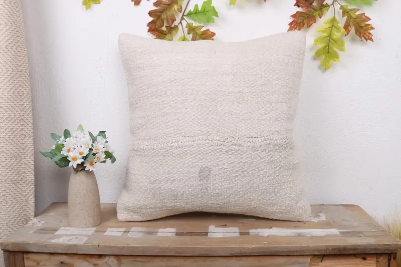 Pillow for Sofa, Vintage Pillow, Gift Pillow, Handmade Throw Cushion Case, Natural Cushion Cover, Pillow Cover, 18x18 White Pillow Case - 1