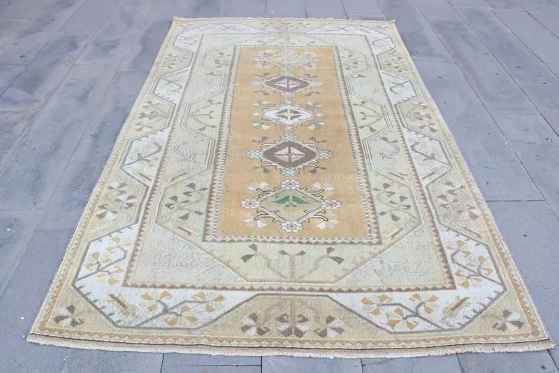 Vintage 5.3x8.5 ft Rug, Turkish Large Rug, Brown Striped Rug - 1