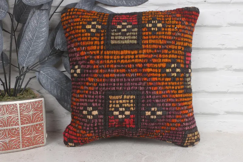 Pillow for Sofa, Office Chair Cushion Case, Antique Pillows, Yoga Pillow Case, Boho Pillow Sham Cover, 12x12 Orange Pillow Case, Cushion Cover - 1