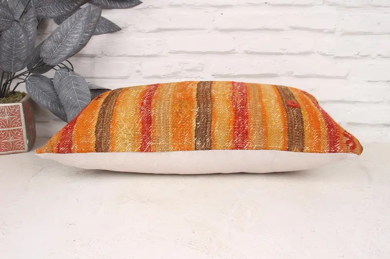 Antique Pillows, Turkish Kilim Pillow, Ethnical Kilim Rug Pillow, Vintage Cushion Case, Cushion Case, 12x20 Orange Pillow Cover - 5