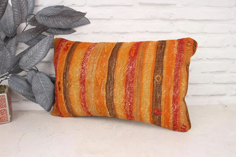 Antique Pillows, Turkish Kilim Pillow, Ethnical Kilim Rug Pillow, Vintage Cushion Case, Cushion Case, 12x20 Orange Pillow Cover - 4