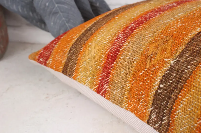 Antique Pillows, Turkish Kilim Pillow, Ethnical Kilim Rug Pillow, Vintage Cushion Case, Cushion Case, 12x20 Orange Pillow Cover - 7