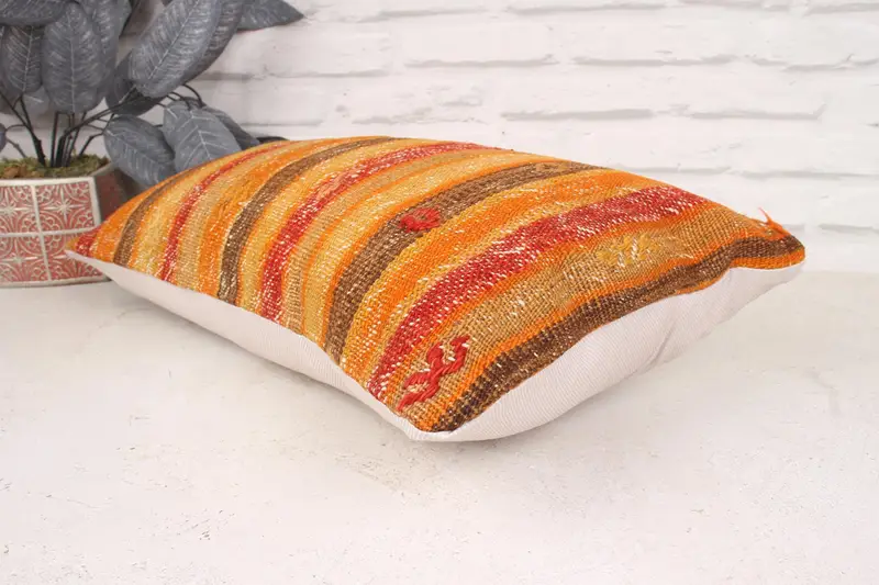 Antique Pillows, Turkish Kilim Pillow, Ethnical Kilim Rug Pillow, Vintage Cushion Case, Cushion Case, 12x20 Orange Pillow Cover - 6