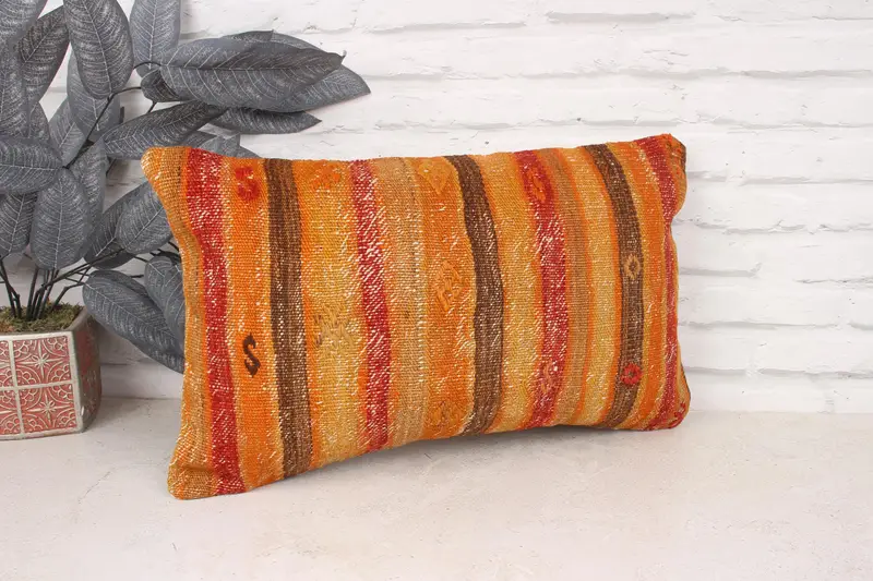 Antique Pillows, Turkish Kilim Pillow, Ethnical Kilim Rug Pillow, Vintage Cushion Case, Cushion Case, 12x20 Orange Pillow Cover - 3