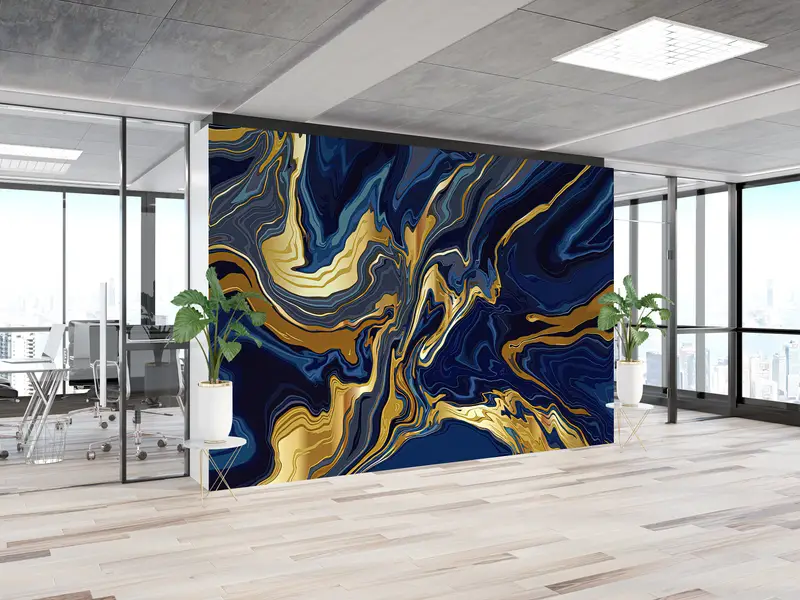 3Dウォールペーパー、現代の壁画、モダンウォールペーパー、ペーパーウォールアート、、大理石の壁ポスター、ネイビーブルーマーブルウォールポスター、 - 8